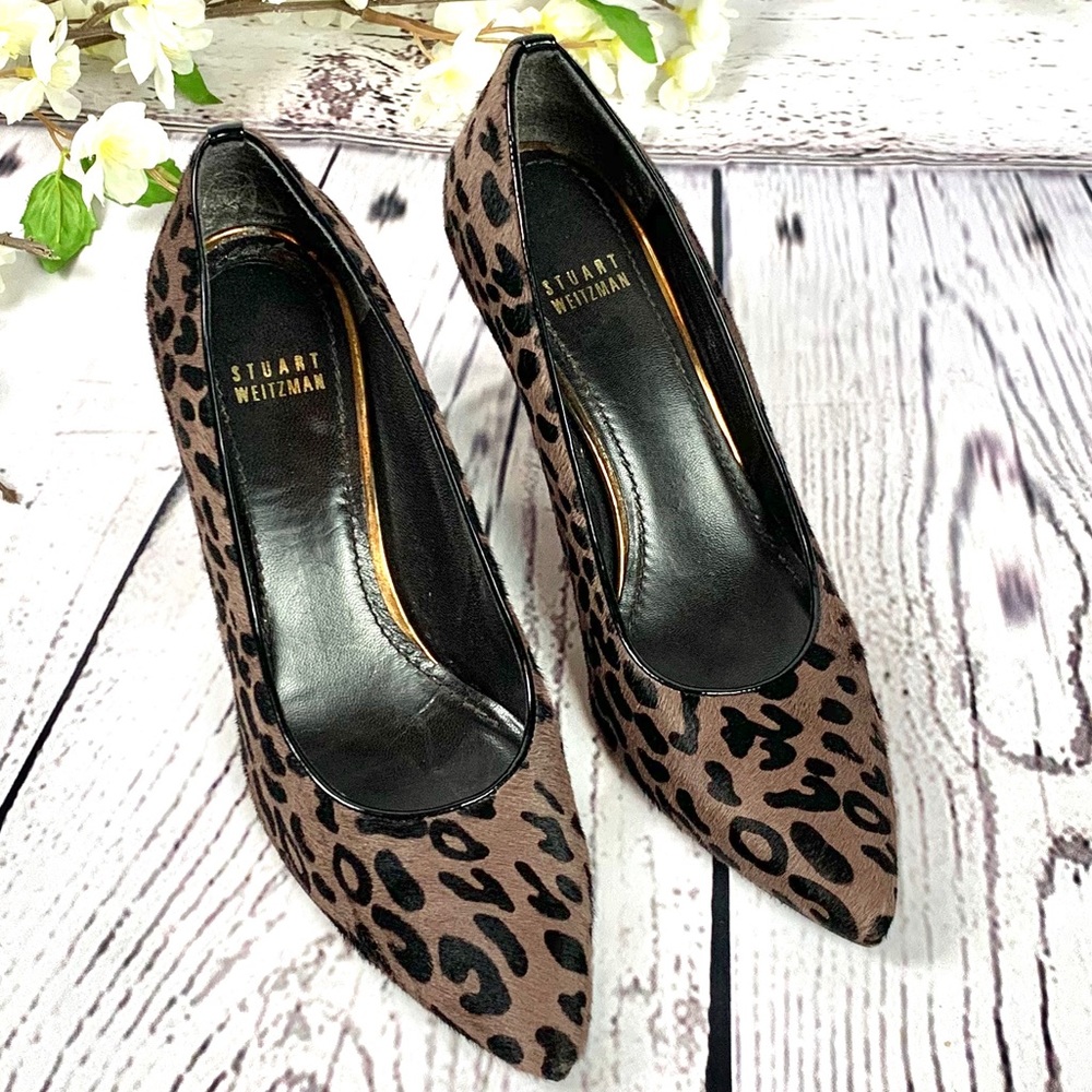 Gorgeous Stuart Weizman Pipeflirt Leopard Heel 8 M
